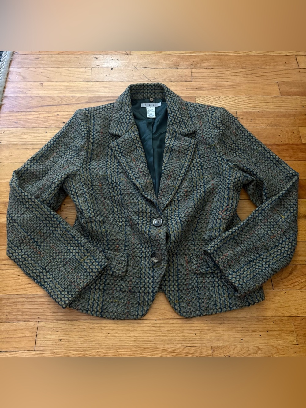 Cabi Green Plaid Wool Blend Blazer Size 12